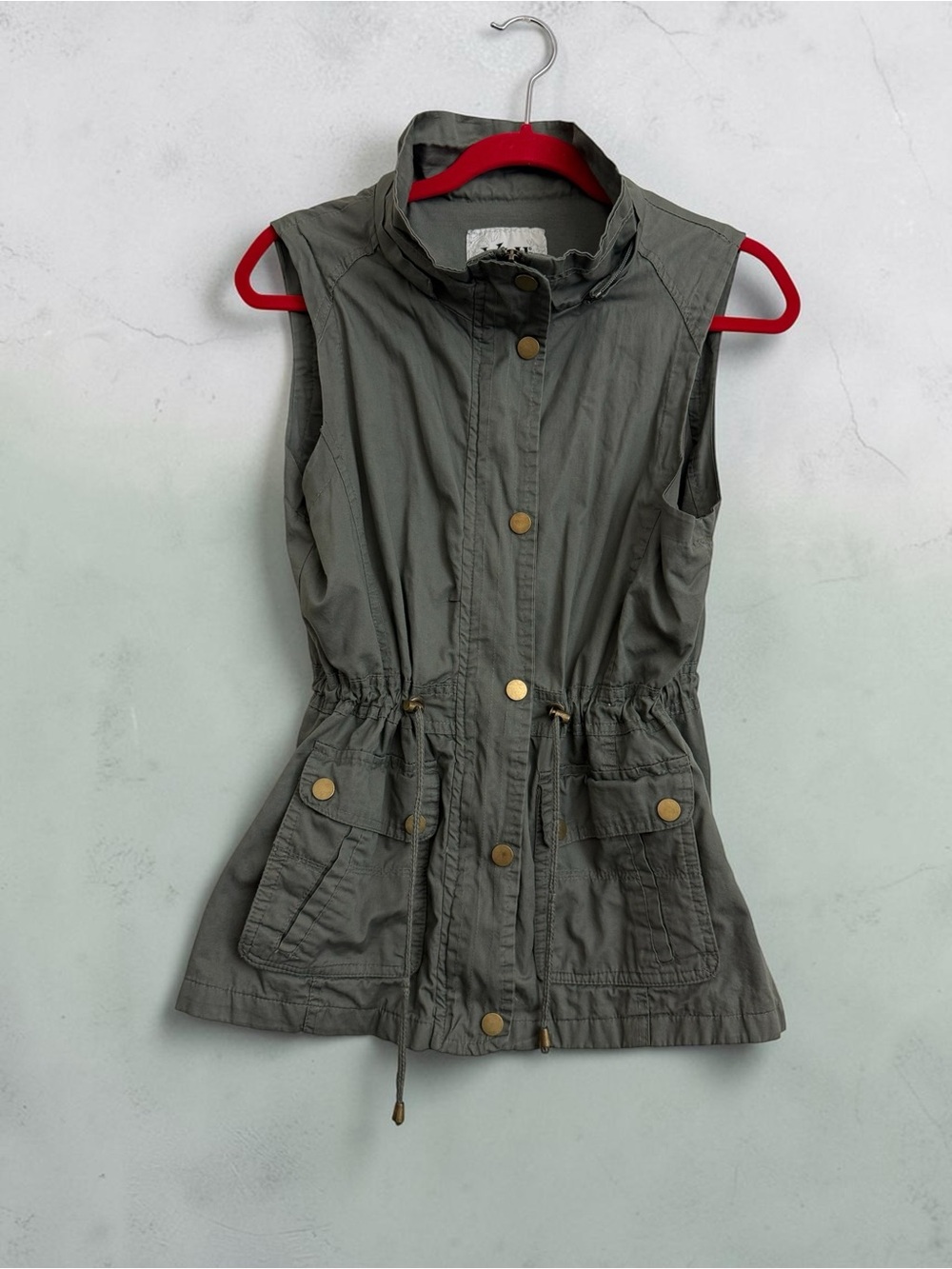 YMI Olive Utility Sleeveless Drawstring Vest